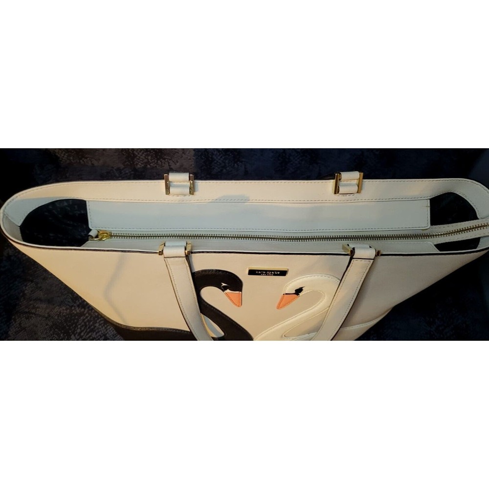 Kate Spade On Pointe Large Swan Tote Black And White Swans 10" Strap Gray Clean - Picture 2 of 16